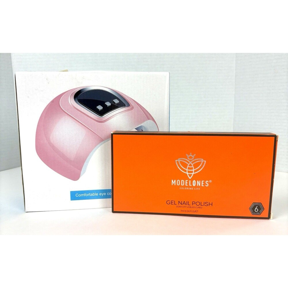 Modelones Glue Gel Nail Polish Kit, UV Light Dryer & tools, 6 Colors w Top Base
